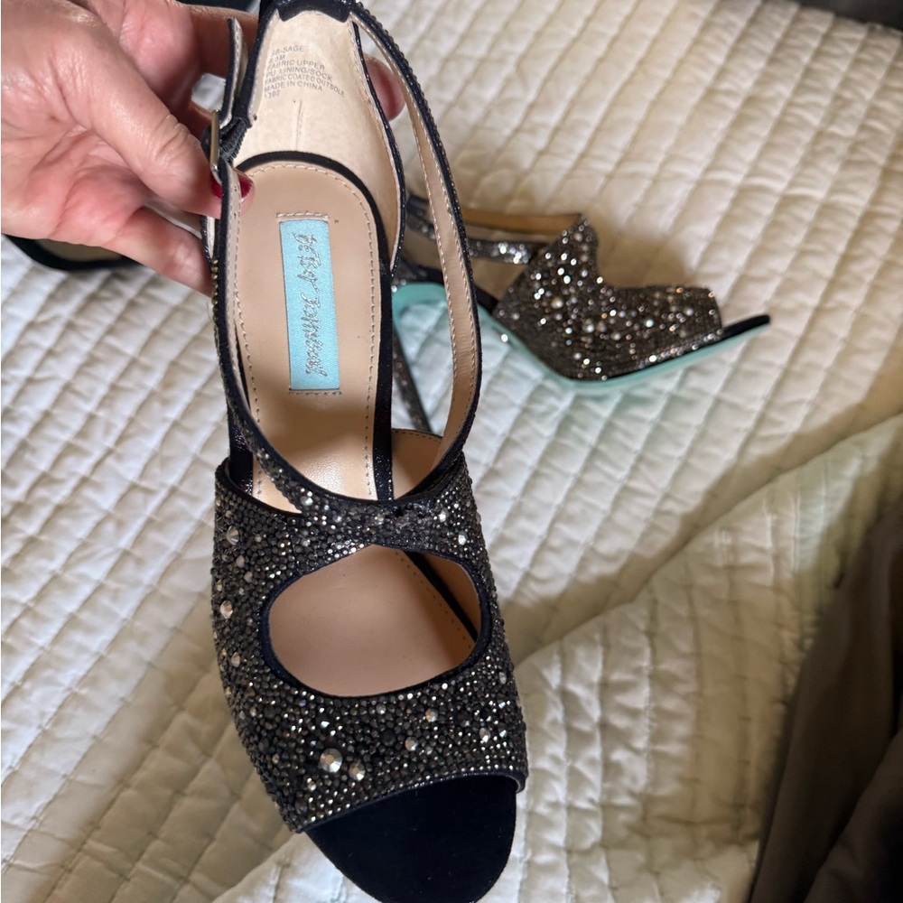 Betsey Johnson black rhinestone heel